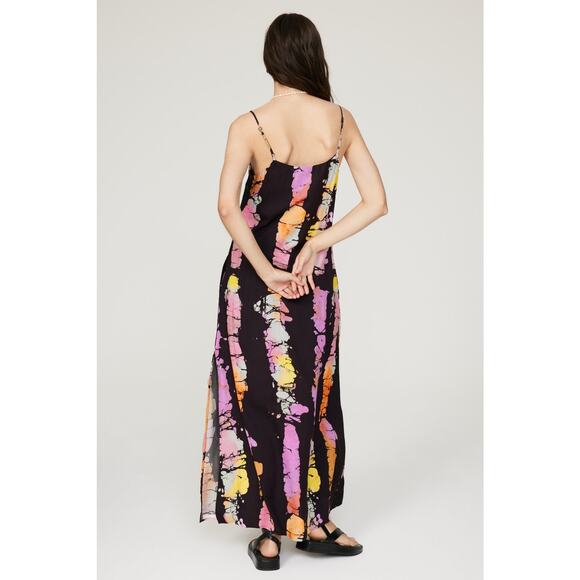 Busayo Collective Black Purple Tie-Dye V-Neck Side Slit Slip Dress Size Medium - Picture 2 of 10